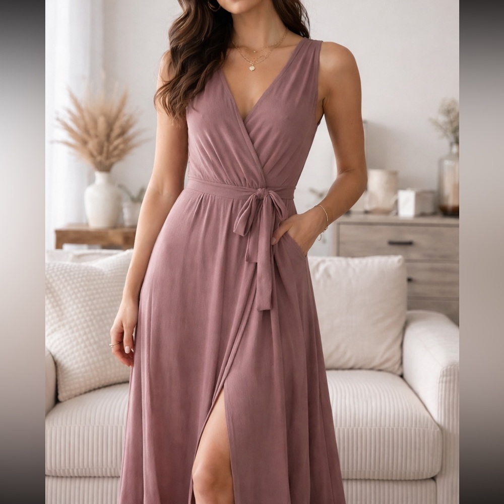 Mauve Wrap Stretchy High Low Jessica Simpson Dress